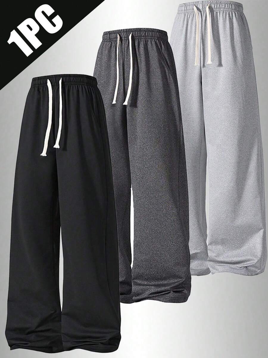 1pc Men's Loose Fashion Sports Long Pants, Casual Minimalist Solid Color Wide Leg Design