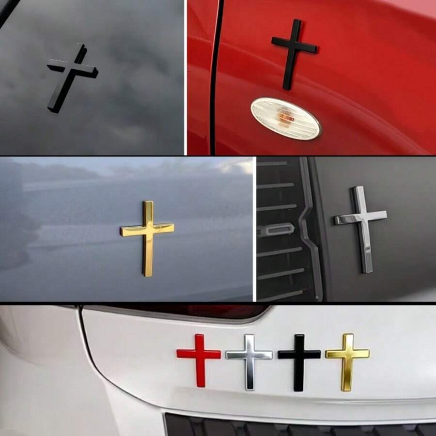 1pc Multi-Color 3D Cross Car Sticker, Personalized 3D Decorative Sticker For Vehicle, Dedicated Car Body Exterior Sticker, Faith Style Car Decal Accessory, Firmly Adhesive, Enhancing Car Aesthetics