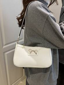 Bolso de hombro elegante en forma de media luna, bolso casual de unicolor de moda para mujer - Blanco - Ver 4