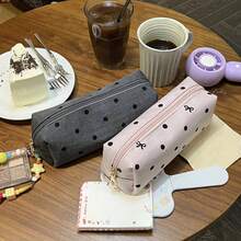 1pc Fashionable Polka Dot Bow Pencil Case. High-Quality Japanese-Style Student Stationery Bag With Excellent Appearance And Portable Design. Although It Is A Compact Size, It Can Also Be Used As A Large-Capacity, Neatly Organized Mini Cosmetic Bag. An Excellent Gift Choice For Student Vacation Exchanges. - Single Piece - View 8