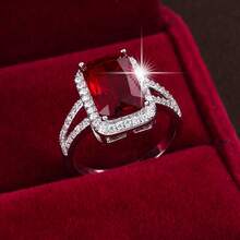 1 pieza Anillo atractivo cobre zirconia cúbica adorno para mujeres para banquete - Rojo - Ver 9