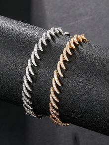 1条时尚简约立方氧化锆女士手链，月牙形，适合日常佩戴，宰牲节/开斋节礼物 - 雙月亮 - 查看 1