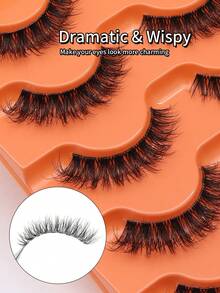 NAIJEMA 5 Pairs Fluffy Faux Mink Eyelashes, Fox Eye, Cat Eye, Lengthening, Volumizing, Natural Look, Soft Curly 3D Effect Lashes, Suitable For Party, Daily Wear, Applicable For Various Occasions - Black - View 3