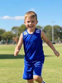 Boys' Premium Soccer Jersey And Shorts Set With Sleeve Detail And Lightweight Fabric - 藍色 - 查看 5
