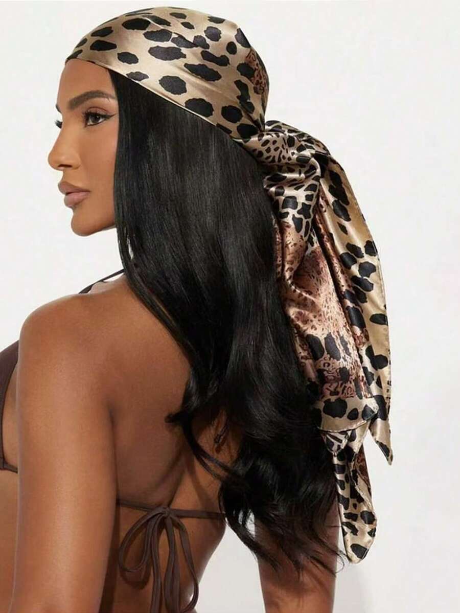 1 chiếc khăn vuông 90cm họa tiết da báo thời trang dành cho nữ, khăn trùm đầu đa năng chống nắng, thích hợp dùng hàng ngày, sử dụng được quanh năm. - cà phê - Xem 1