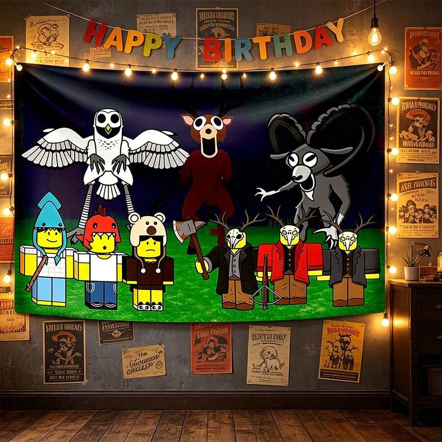 Roblox 1pc 99 Nights In Forest Theme Party Backdrop Banner, Game Party Birthday Party Backdrop, Holiday Gathering Decoration, Carnival, Festival, Celebration Event, Party Decor, Create Event Atmosphere - ROBLO 99 Nights Background - View 1