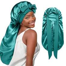 Double Layer Long Satin Bonnet For Sleeping Reversible Silk Bonnet For Long Hair Women Sleeping Cap With Tie Band Comfortable Soft Protect Your Hair 2026 New - 湖藍 - 查看 1
