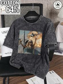 Áo thun nữ tay ngắn cổ tròn, chất liệu cotton pha, kiểu dáng thanh lịch và tối giản với họa tiết "Celebrate The End Of the World" (Chào mừng ngày tận thế), phù hợp cho phái nữ mặc đi làm vào mùa xuân, hè và thu. Phong cách thường ngày. - màu đen - Xem 3
