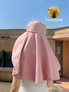 1 pieza Sombrero de playa con protección solar para mujer de talla grande, sombrero con protección solar de cobertura completa, nuevo sombrero de protección solar tipo chal para mujer de primavera/verano, sombrero de ala ancha con cobertura para el cuello, sombrero tipo cubo con protección UV y agujero para coleta - Multicolor - Ver 4