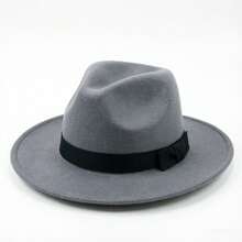 Unisex Vintage Fedora Hat, Adults Classic Wide Brim Bowknot Jazz Cap Black, Grey - 灰色 - 查看 11