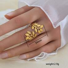 1pc Minimalist Stainless Steel Leaf Wrapped Open Ring, Versatile Daily Wear - Leaf Ring - View 5