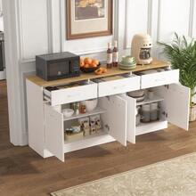 Kitchen Unit/Sideboard With 3 Drawers And Adjustable Shelves, 160cm Kitchen Island With Concrete-Look Countertop, Walnut Look, 76.5 X 160 X 37cm - White - View 4