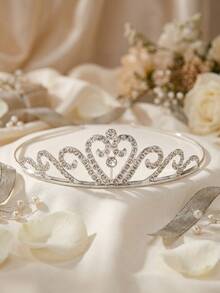 1pc Fashionable & Elegant Crystal Crown Hair Accessory, Suitable For Women's Daily Decoration, Outfit Matching, Dating, Party, Holiday Gift [Crown Shape Random] - Silver - View 1