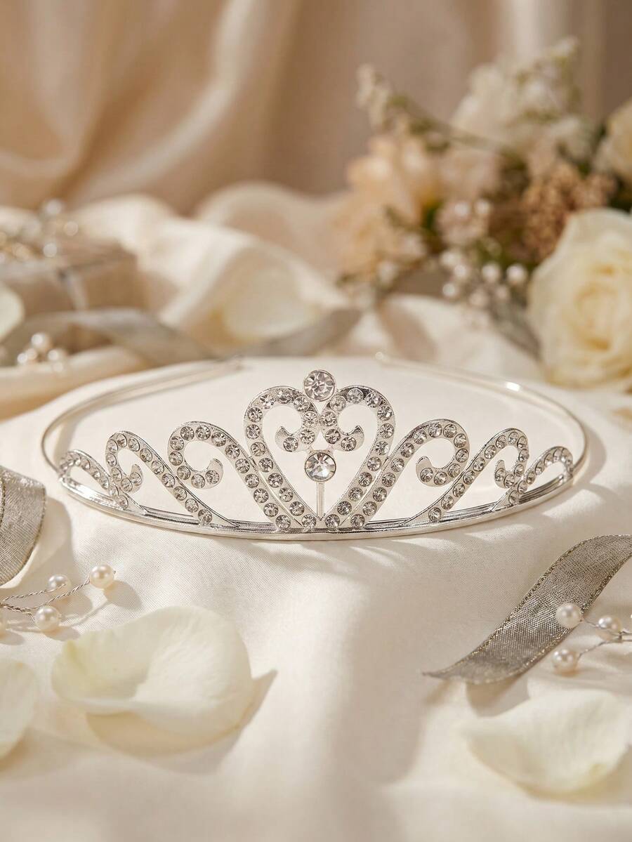 1pc Fashionable & Elegant Crystal Crown Hair Accessory, Suitable For Women's Daily Decoration, Outfit Matching, Dating, Party, Holiday Gift [Crown Shape Random] - Silver - View 1