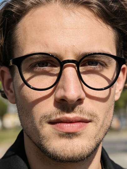 1pc Men's Fashion Glasses Frame, Retro Round Solid Color Frame, Lightweight PC Material,Minimalist Business Style, For Daily Work, Study And Commute With Glasses Box