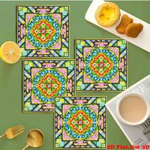 4pcs Exquisite Diamond Painting Placemat Set, DIY Geometric Abstract Mandala Style Mosaic Placemat, Featuring Precise Square And Round Diamonds, Waterproof And Durable, Suitable For Family Gatherings, Indoor Dining, Kitchen, Parties, Camping, Table Holiday Decor, Diamond Art Painting Set As Gift For Home, Friends, Valentine's Day, Mother's Day, Christmas, Holiday Parties - View 9