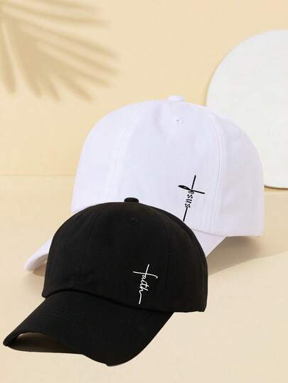 1/2pcs Fashion Baseball Cap With Faith Pattern, Soft Crown, Curved Brim Design, Outdoor Casual Seasonal Hat, Suitable For Daily Matching, Holiday Gifts, Couple Gifts, Ideal For Parties And Vacations, Adjustable Size, Unisex
