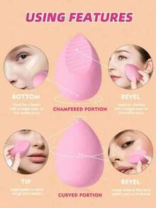 Water Drop Shaped Angled Makeup Sponge, Provides Even Application And Smooth Texture For Setting And Touching Up Makeup - Baby Pink - View 5