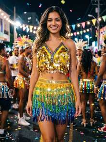 Carnival 2 Pieces Outfit Set - Sequin Fringe Coin Embellished Bra Top & Hip Wrap For Festival, Rave & Parade Wear (Available In Multiple Colors) - Multicolor - View 24