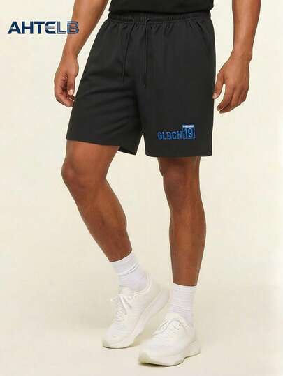 AHTELB AHTEL Men's Athletic Shorts, Loose Fit CasualBermuda Shorts With Side Letter Graphic, Suitable For Sports, Fitness, Daily Wear, Traveling, Beach, Gifts For Friends, Husband