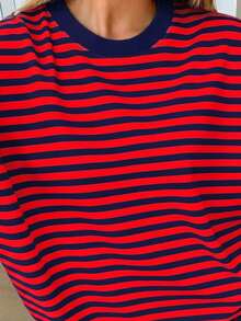 Oversized Loose Fit Short Sleeve T-Shirt, Casual Vacation Outfit For Women Summer - Red - View 4