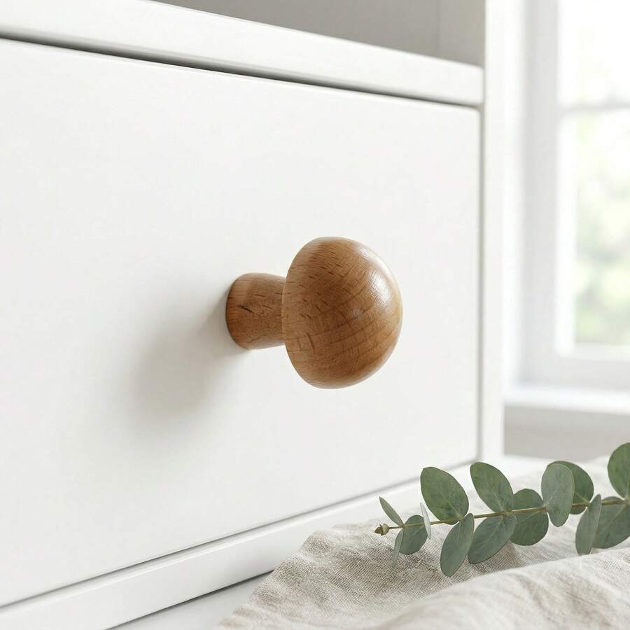 1 pieza Perilla de gabinete, tirador de cajón, manija de armario, herraje de gabinete de zapatos de vanidad en forma de hongo creativo nórdico de alta calidad de madera de haya sólida - A - Ver 1