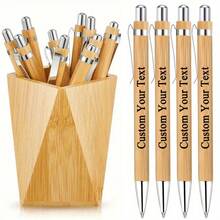 60pcs/36pcs/12pcs Customizable Bamboo Ballpoint Pens, Smooth Black Ink Writing, Suitable For Birthday, Anniversary, Inspirational Quotes And Special Gifts - Multicolor - View 6