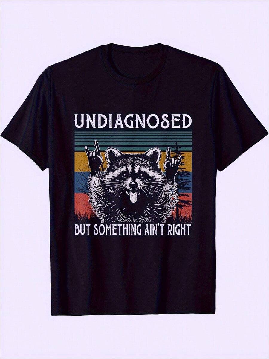 Undiagnosed Raccoon Vintage Graphic Black T-Shirt - Casual Crew Neck Tee With Retro Stripes Design, Funny And Edgy Humor Graphic Tee For Men And Women, Perfect For Everyday Wear, Great Gift Idea! - 黑色 - 查看 1