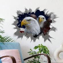 2D Flat 1pc PVC Decorative Wall Sticker, Crack Style Printed With Star Flags And Bald Eagle Patterns, Easy To Clean, Home Decorations Suitable For Doors, Bedroom, And Game Room Walls, Applicable For Parties, Weddings, And Birthdays, 2D Flat - A - View 5
