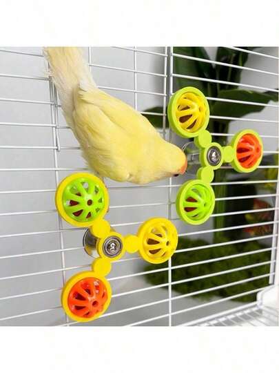 Jouet d'oiseau en forme de moulin à vent rotatif à 360°, 2 couleurs (vert/orange-rouge) - Accessoire interactif anti-morsure pour perroquets, pumas et cages d'oiseaux de couples, avec vis en métal - Soulage l'ennui et stimule intellectuellement