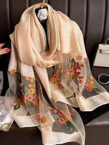 1pc 70*180cm Faux Silk Embroidered Scarf, Fashion Casual Versatile Shawl,Travel Essential,Beach Towel - Multicolor - View 13
