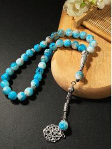 1 chiếc vòng tay chuỗi hạt cầu nguyện đơn sợi bằng thủy tinh màu xanh nhạt, 33 hạt, dành cho cả nam và nữ, kiểu dáng tối giản, thích hợp đeo hàng ngày cho người Hồi giáo. - Nhiều màu - Xem 3