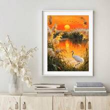 5D DIY Red-Crowned Crane Sunset Reed Lake Diamond Painting Kit,  Scenic Mosaic Art, Suitable For Home Bedroom Living Room Wall Decor, Ideal Gift For Craft 30x40cm/11.81x15.75inch - 查看 6