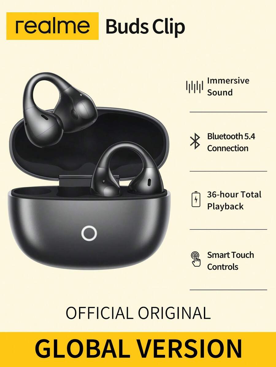Realme Buds Clip ENC 降噪开放式真无线耳机,蓝牙 5.4,36 小时超长续航,3D 环绕音效,IP55 防水,45 毫秒低延迟,TWS 运动健身耳机 - 查看 1