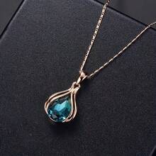 Ladies' Elegant Drop Pendant Necklace And Earring Set, Perfectly Suitable For Weddings, Anniversaries, And Parties - Blue - View 5