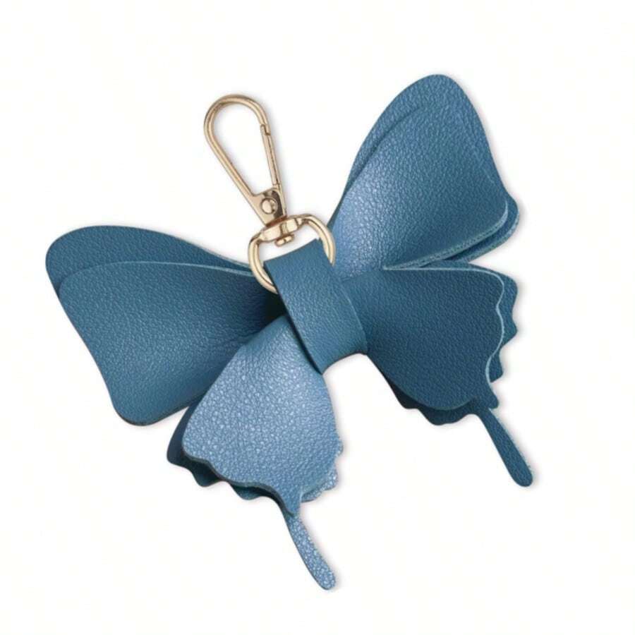 Móc khóa hình bướm bằng da PU thời trang, mặt dây chuyền hình bướm giả, phụ kiện túi xách hình bướm bằng da dễ thương, phụ kiện móc chìa khóa xe hơi. - màu xanh da trời - Xem 1