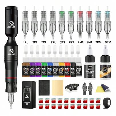 DQFART Wireless Tattoo Gun Kit, Includes 1200mAh Tattoo Battery, Digital Display, Tattoo Pen Set, Suitable For Beginners And Tattoo Artists, Comes With 10 Tattoo Needles, 10 Tattoo Inks, Tattoo Transfer Gel, Tattoo Ink Diluter, Various Tattoo Supplies And Accessories, Excellent Performance, Suitable For Halloween, Christmas And Other Occasions.