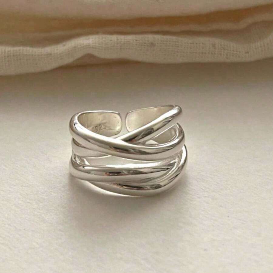 925 Silver 18K Gold Rings For Women Fashion Wedding Jewelry - 銀色 - 查看 1