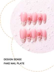 30pcs Handmade 3D Embossed Powder Floral Polka Dot French Manicure Set, Large Capacity Kit Includes Buffing & Soak Off Gel, Suitable For Sweet Girls/Brides, Dates/Weddings/Photography - Baby Pink - View 3