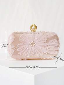 1pc Handmade Beaded & Sequin Clutch Bag, Sweet & Elegant Style, Compact & Lightweight, Versatile Evening Handbag For Party, Wedding, Cocktail, Matching Formal Dress, Casual Wear - Pink - View 4