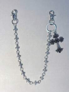 多元素交叉裤链，带龙虾扣吊坠的腰链，钱包链，复古链，双层链，嘻哈朋克风，牛仔裤链，口袋链，男士钥匙链 - 古銀色 - 查看 9