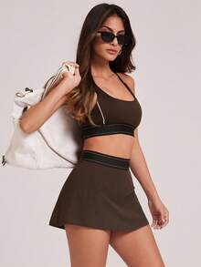 VUTRU Cross-Back Sports Bra With Adjustable Straps And Padded Cups, Suitable For Yoga And Fitness - Coffee Brown - View 7