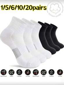 Bộ 20 đôi tất cổ ngắn màu trơn unisex, mềm mại và thoải mái, họa tiết ngựa, tất thể thao thường ngày và đa năng, phù hợp cho mặc hàng ngày hoặc các hoạt động ngoài trời, mọi mùa, tất nam thường ngày, tất cổ ngắn, tất trắng. - Nhiều màu - Xem 9