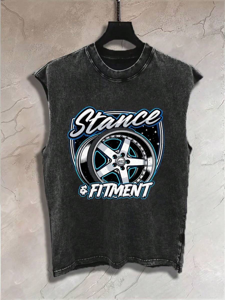 Men' Heavyweight 210g 100% Cotton Sleeveless Tank Top - Acid-Washed Vintage Y2K Distressed Automotive Wheel Print Shirt, Breathable Summer Vest Suitable For Drift & Stance Enthusiasts, Car Culture Gift For Drifters, Year-Round Casual WearCrafted From Soft Washed Fabric For A Comfortable, Breathable Fit, This Men's Sleeveless Tank Top Offers Lightweight Comfort And Lasting Wear. Designed With A Relaxed Silhouette, It Provides Freedom Of Movement While Maintaining A Casual, Stylish Look. Easy To Pair With Shorts, Jeans, Or Joggers For A Versatile Everyday Outfit. Durable, Simple, And Essential For Any Modern Man's Wardrobe. - màu đen - Xem 1