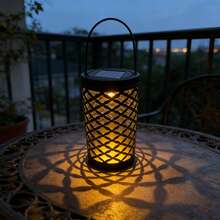 1pc Outdoor Solar LED Wall Light, Retro Solar Lamp, Garden Landscape Atmosphere Light, Round Waterproof Outdoor Lighting - Black Rattan - View 7