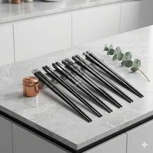 Luxury Alloy Chopstick Set Features Non-Slip, High-Temperature Resistant Chopsticks Made Of Matte Black Glass Fiber With A Multi-Textured Design. Chopstick Set,Reusable Chopsticks,Fiberglass Chopsticks,Alloy Chopsticks,Non-Slip Chopsticks,Heat-Resistant Chopsticks,Luxury Chopsticks,Matte Black Chopsticks,Kitchen & Dining,Restaurant Tableware - View 2