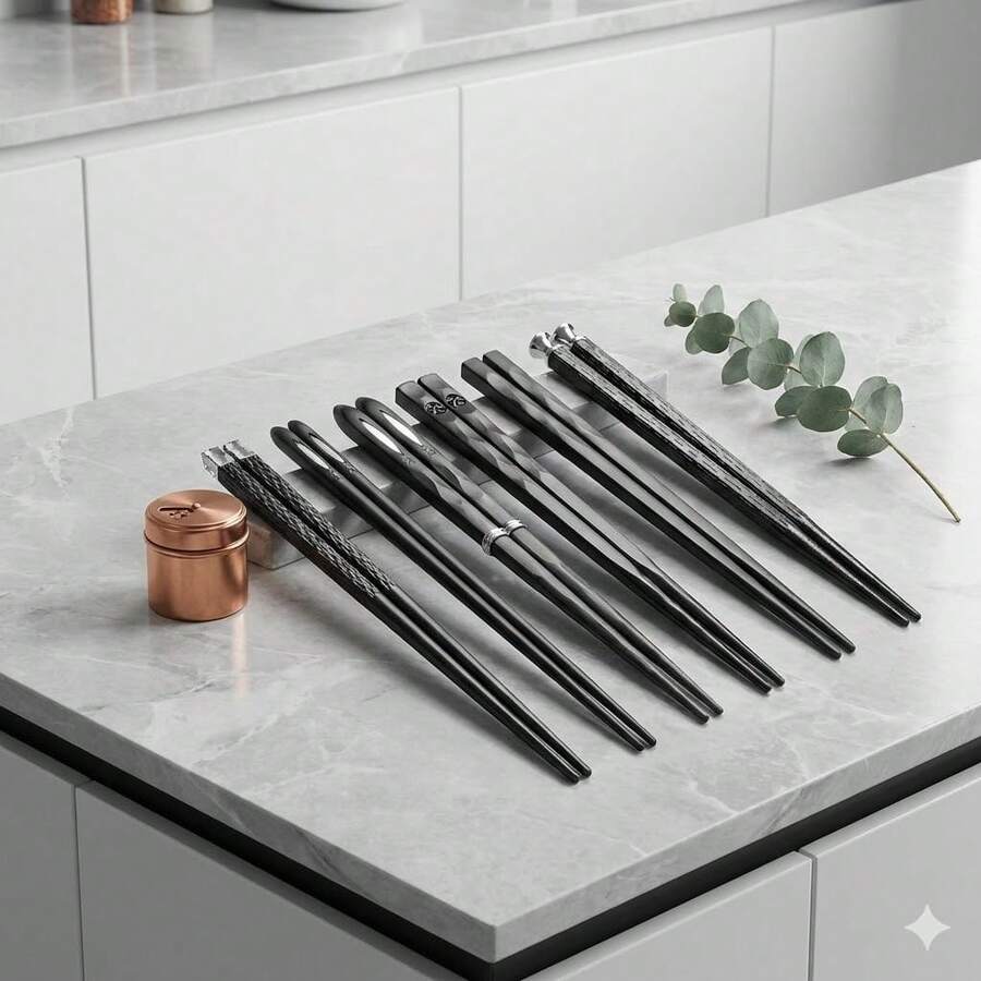 Luxury Alloy Chopstick Set Features Non-Slip, High-Temperature Resistant Chopsticks Made Of Matte Black Glass Fiber With A Multi-Textured Design. Chopstick Set,Reusable Chopsticks,Fiberglass Chopsticks,Alloy Chopsticks,Non-Slip Chopsticks,Heat-Resistant Chopsticks,Luxury Chopsticks,Matte Black Chopsticks,Kitchen & Dining,Restaurant Tableware