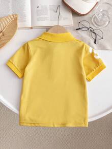 Young BoyCasual Letter Print Short Sleeve Polo Collar Shirt, Suitable For Daily Wear, School, Gathering, Holiday, Travel, Spring/Summer New Arrival - Yellow - View 2