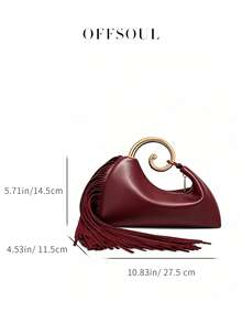 Bolso de embrague metálico retro para mujer, estilo europeo y americano para fiesta de noche y banquete, bolso de mano de alta gama con borlas y forma irregular - Burdeos - Ver 5