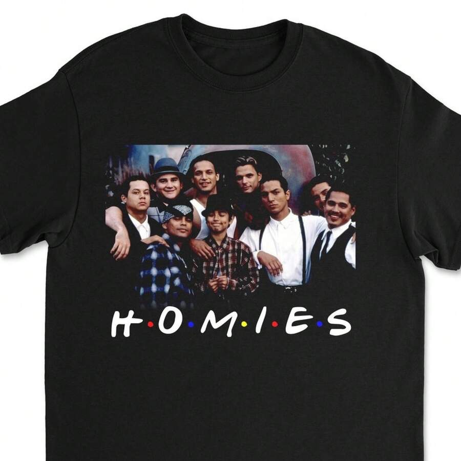 1pc Blood In Blood Out Homies Friends Parody Unisex T Shirt, Graphic Short Sleeve Lightweight Crew Neck Cotton T-Shirt - 黑色 - 查看 1
